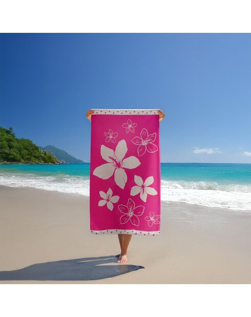 Serviette de plage éponge velours Jacquard Wasaga Rose - 100x175 cm