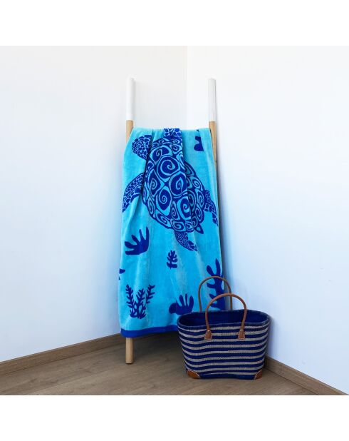 Malari blauwe jacquard fluwelen badstof strandhanddoek - 90x170 cm