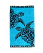 Turtle Turtle blauwe jacquard fluwelen badstof strandhanddoek - 100x175 cm