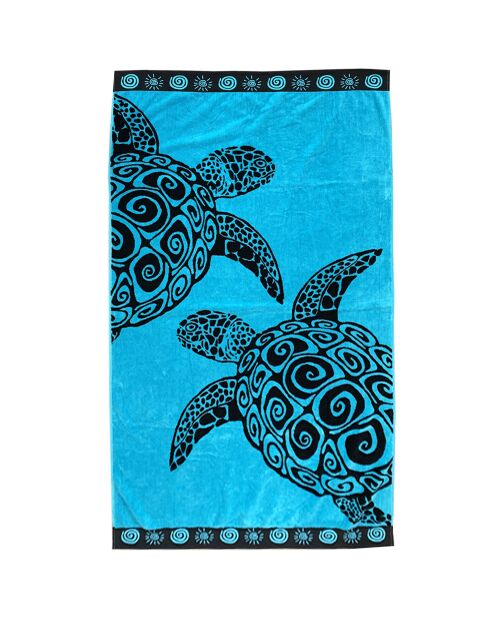 Turtle Turtle blauwe jacquard fluwelen badstof strandhanddoek - 100x175 cm