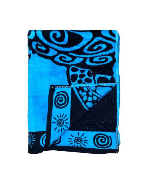 Turtle Turtle blauwe jacquard fluwelen badstof strandhanddoek - 100x175 cm