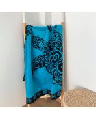Turtle Turtle blauwe jacquard fluwelen badstof strandhanddoek - 100x175 cm