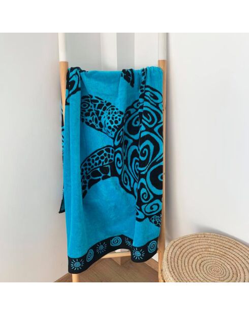 Turtle Turtle blauwe jacquard fluwelen badstof strandhanddoek - 100x175 cm