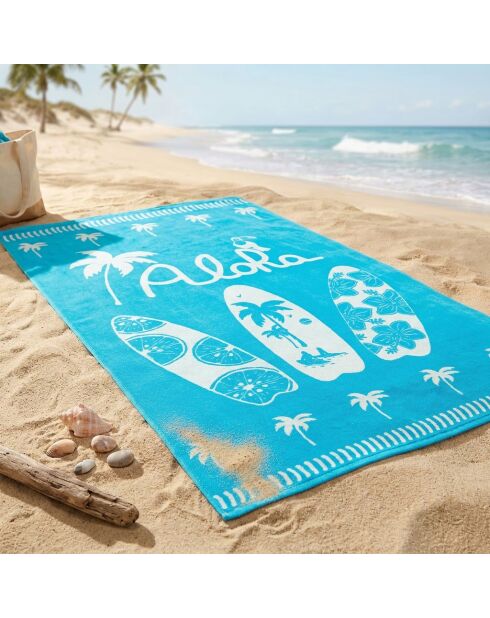 Prima blauwe jacquard fluwelen badstof strandhanddoek - 90x170 cm