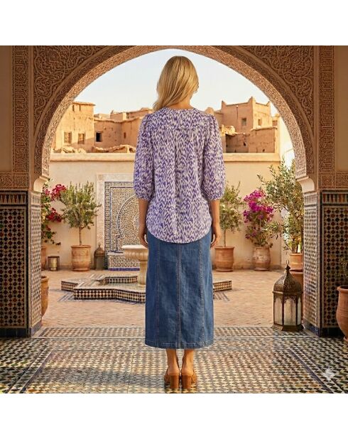 Indigo/wit bedrukt Nata-shirt