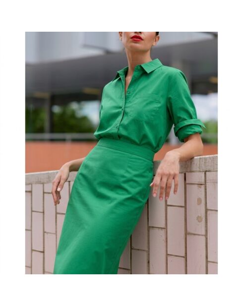 Clony overhemd in groene katoenen popeline