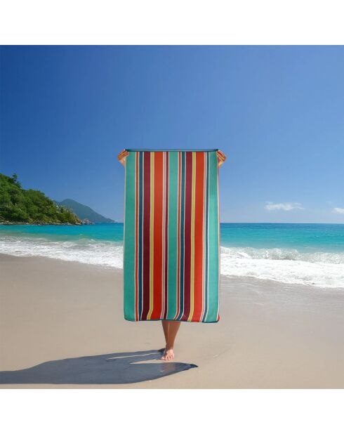 Serviette de plage éponge velours Jacquard multicolore - 100x175 cm