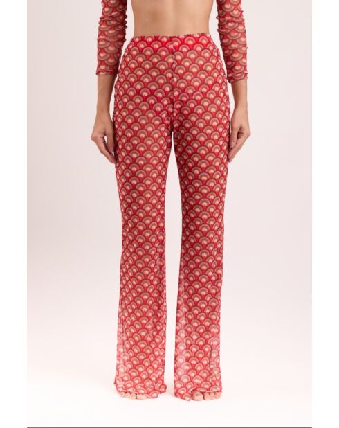 Pantaloni da spiaggia rossi Floral Scales Lana