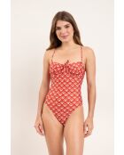 Traje de baño de una pieza Julia Red Floral Scales