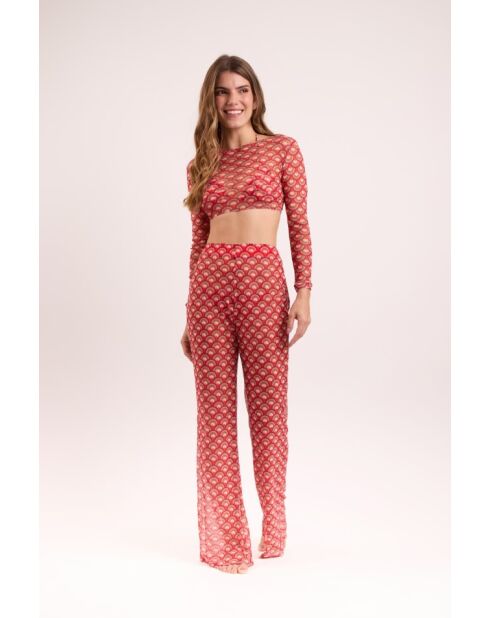 Harper Strand-Top mit Blumenmuster, Rot