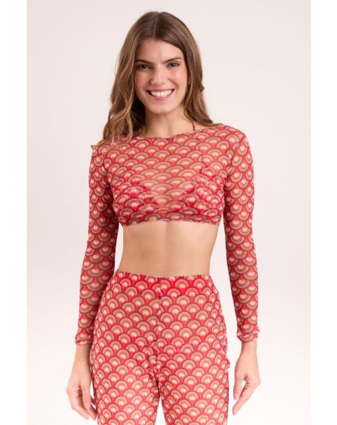 Harper Strand-Top mit Blumenmuster, Rot