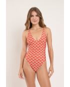 Traje de baño de una pieza con estampado floral Scales Sunny Red