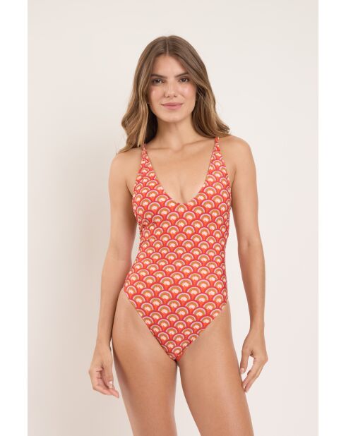 Traje de baño de una pieza con estampado floral Scales Sunny Red