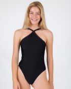 Shimmer zwart badpak uit één stuk met hoge hals