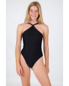 Shimmer zwart badpak uit één stuk met hoge hals