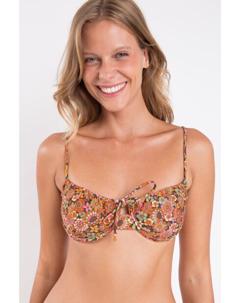 Mehrfarbiges Balconnet-Bikinioberteil mit Krawatte