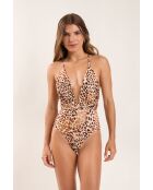 New Vegas Leopard bruin badpak uit één stuk