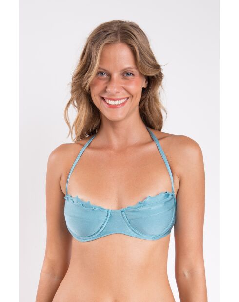 Shimmer Laguna blaues Balkon-Bikinioberteil mit Rüschen