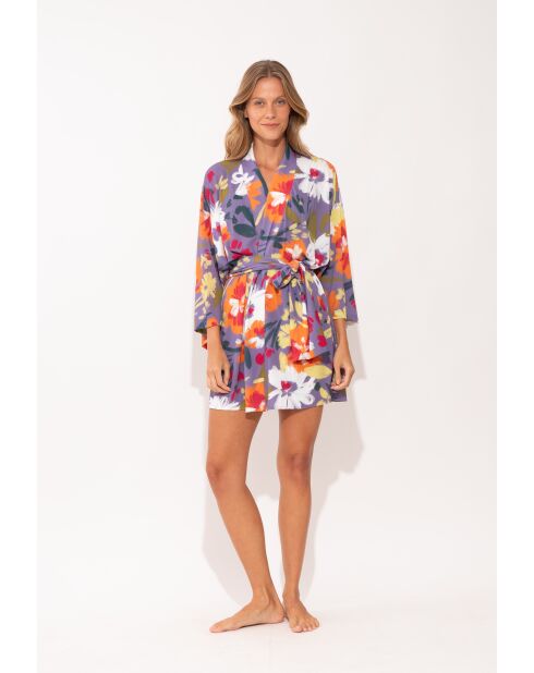 Kimono da spiaggia viola Garden Flower