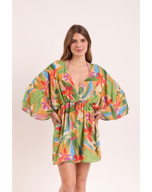Caftano da spiaggia verde Tropical Bel