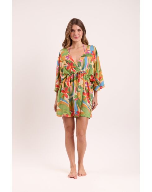 Caftano da spiaggia verde Tropical Bel