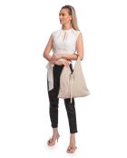 SS26 AL 8166 beige leren schoudertas -31,5x37x4 cm