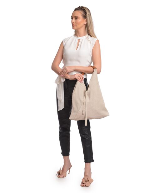 SS26 AL 8166 beige leren schoudertas -31,5x37x4 cm