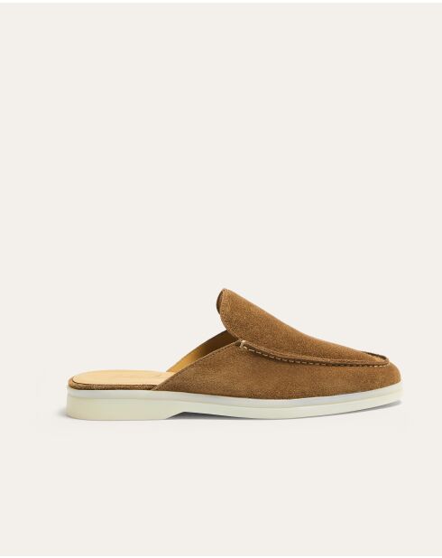 Delilah donkerbeige suède instappers
