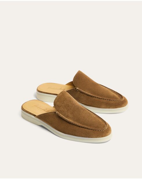 Delilah donkerbeige suède instappers