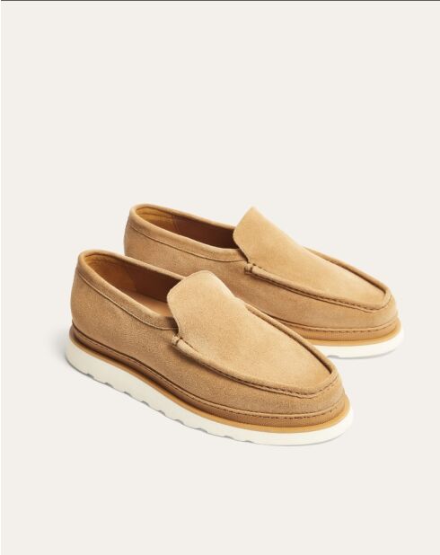 Mocassins James en daim beige foncé