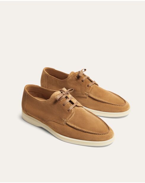 Mocassins bateau Emilio en daim beige foncé