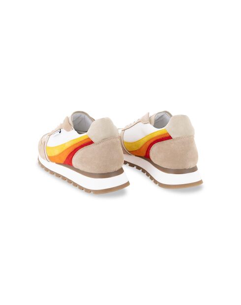 Retrorun beige sneakers van leer met meerdere kleuren