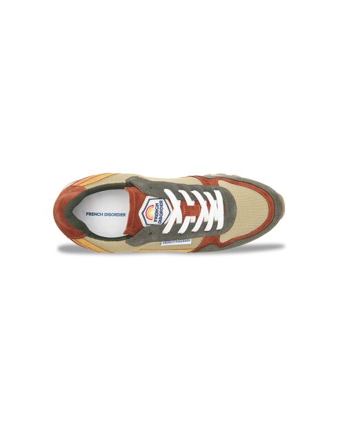 Retrorun kaki sneakers van leer met meerdere kleuren