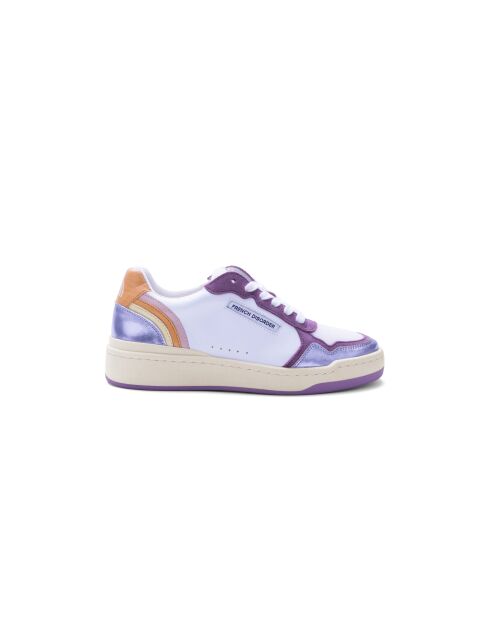 Lila metalen sneakers van mesh in regenboogkleurig leer
