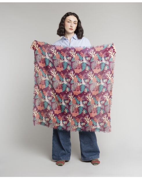 Echarpe en laine Fern burgundy - 90x90 cm