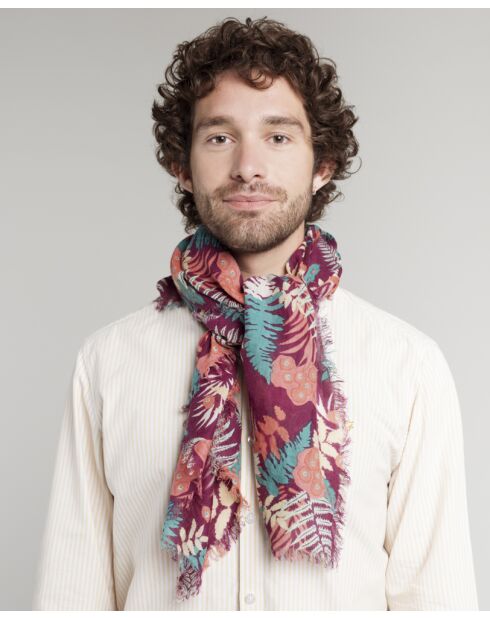 Echarpe en laine Fern burgundy - 90x90 cm