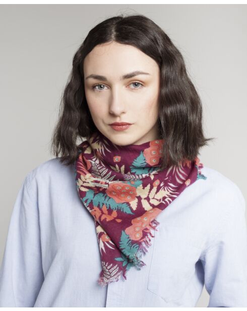 Echarpe en laine Fern burgundy - 90x90 cm