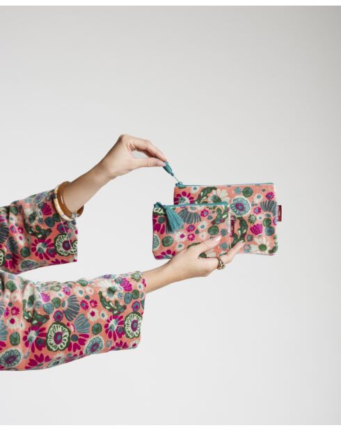 Molly koraalkleurige fluwelen buidel -18x11 cm