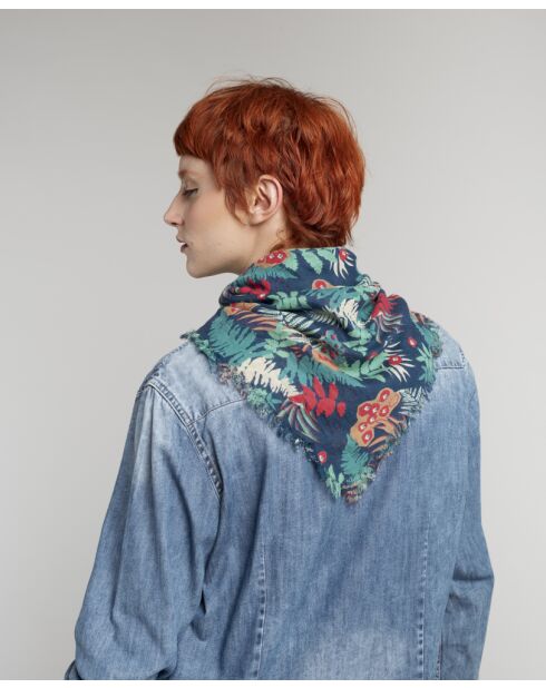 Sciarpa in lana blu Fern - 90x90 cm