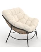 Poltrona da giardino Lois in rattan e cuscino ecru - 85x90x74,5 cm
