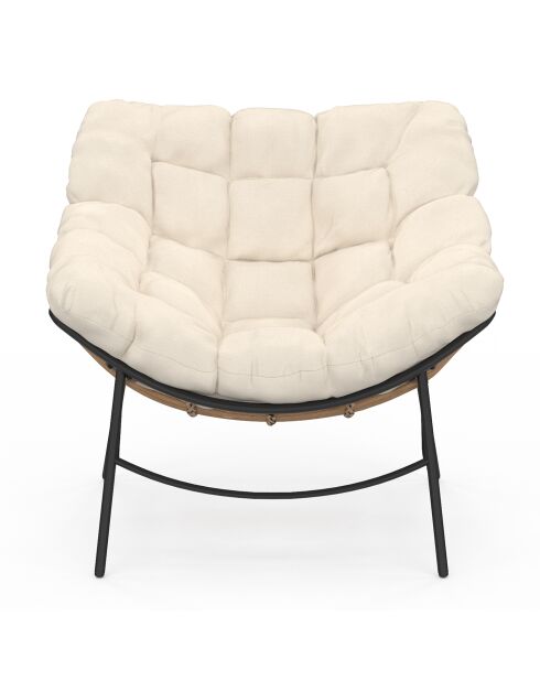 Fauteuil de jardin Lois rotin et coussin écru - 85x90x74.5cm