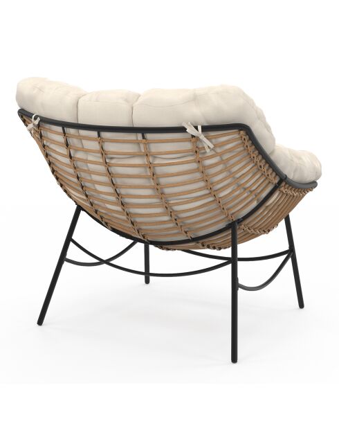 Fauteuil de jardin Lois rotin et coussin écru - 85x90x74.5cm