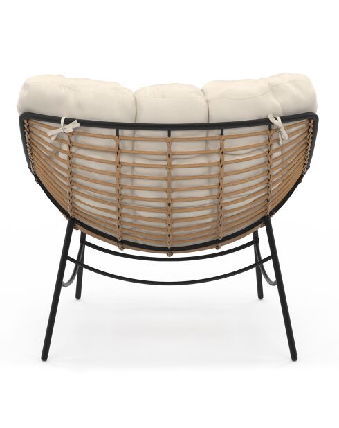 Fauteuil de jardin Lois rotin et coussin écru - 85x90x74.5cm