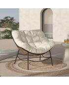 Poltrona da giardino Lois in rattan e cuscino ecru - 85x90x74,5 cm