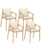 Set de 4 sillas de jardín Paros de metal efecto madera y beige, 51 x 63 x 73 cm