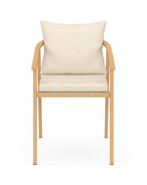 Set de 4 sillas de jardín Paros de metal efecto madera y beige, 51 x 63 x 73 cm