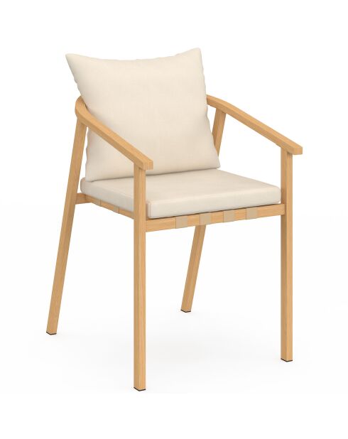 Set de 4 sillas de jardín Paros de metal efecto madera y beige, 51 x 63 x 73 cm