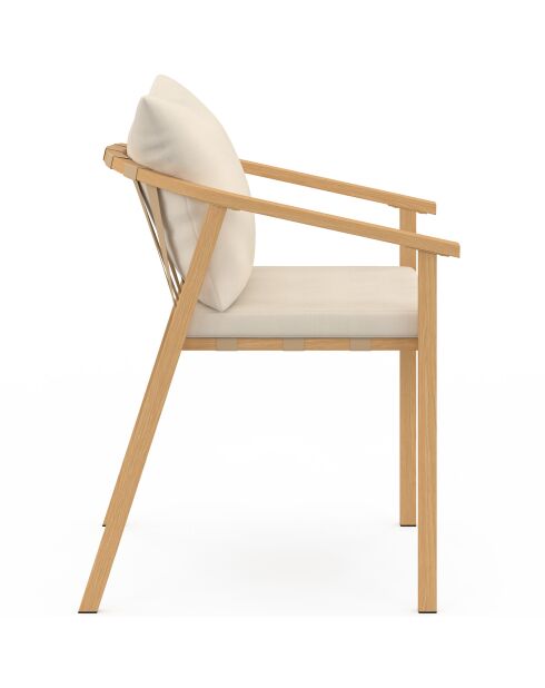 Set de 4 sillas de jardín Paros de metal efecto madera y beige, 51 x 63 x 73 cm