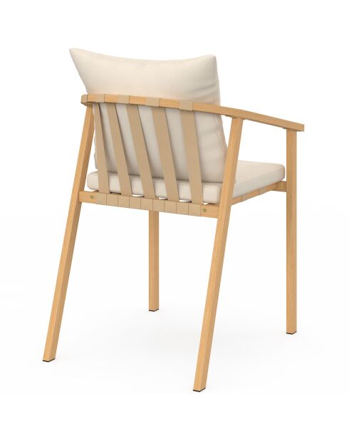 Set de 4 sillas de jardín Paros de metal efecto madera y beige, 51 x 63 x 73 cm