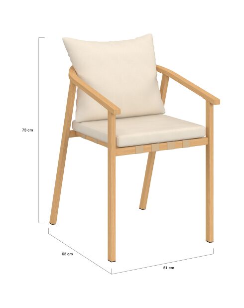 Set de 4 sillas de jardín Paros de metal efecto madera y beige, 51 x 63 x 73 cm